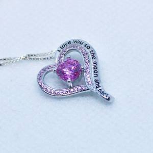 Colgante de corazón de plata de ley con zafiro rosa, te amo hasta la luna y de regreso, joyería de piedras preciosas, regalo para mujer - Product Image 3