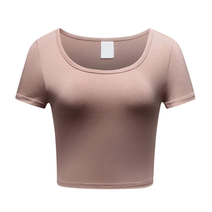 เสื้อครอปท็อปแขนสั้น คอกลม ทรงหลวม สีพื้น ผ้าเจอร์ซีย์คอตตอน เสื้อยืดลำลอง แห้งเร็ว เป็นมิตรกับสิ่งแวดล้อม สำหรับฤดูใบไม้ผลิและฤดูร้อน - Product Image 1