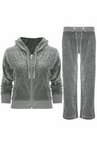 Ensemble de survêtement décontracté pour femme en velours imprimé 100 % coton, avec capuche, rayures latérales et fermeture éclair, léger, pour l'automne - Product Image 3