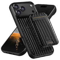 Étui de téléphone magnétique avec support et texture fibre de carbone PU, compatible avec les séries Apple 18/17/16/15/14/13/12