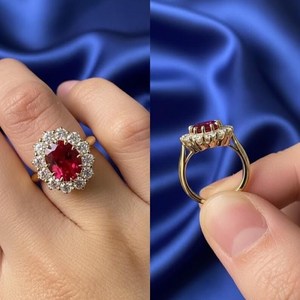 Bague d'anniversaire en rubis, argent sterling 925, plaqué or 14 carats, bijoux élégants faits à la main, cadeau pour elle, pour femme - Product Image 4