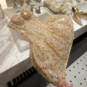 Robe évasée glamour à sequins floraux tissés, taille naturelle, sans bretelles, pour bal de promo et mariage - Product Image 5