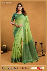 Sari en coton filé de haute qualité avec tissage jacquard, motif Butti sur toute la surface, pallu ombré et bordure Zari – Exportateur indien - Product Image 4