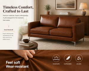 Mid-Century Modern Style Genuine Leather <b>Sofa</b> Premium Upholstered Living Room Couch for Living Room, Apartment in Camel - Product Image 5