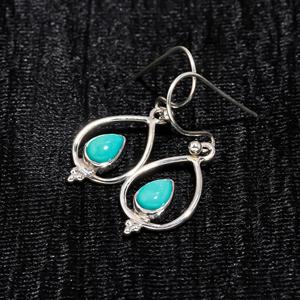 Turquoise Pear Gemstone Bezel Set <b>Dangle</b> <b>Earrings</b> 925 Sterling <b>Silver</b> Plating Trendy Women's Unique Design Statement - Product Image 3