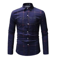 Kemeja Pria Kasual Lengan Panjang Motif Garis Biru Putih Kerah Kancing Bahan Poliester/Katun Gaya Formal Musim Panas Cepat Kering