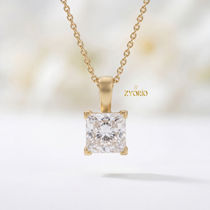 Collar con Colgante de Diamante Cultivado en Laboratorio con Corte Princesa, Cadena de Eslabones Chapada en Oro de Plata de Ley 925, Solitario para Mujer, Compromiso, Boda - Product Image 2
