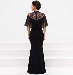 Black Elegant Women's Party Wear <b>Fringe</b> <b>Dress</b> with Floral Lace Neck Design Women's Gold Beaded <b>Fringe</b> Capelet with High Neck for - Product Image 3