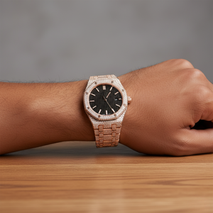 Reloj de Lujo con Incrustaciones de Moissanita, Oro Rosa, Acero Inoxidable, Esfera Negra, Estilo Diamante, Resistente al Agua, Proveedor de Relojes de Pulsera - Product Image 6