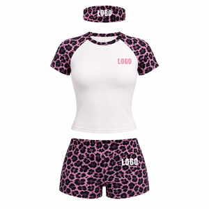 Conjunto de Yoga de 2 Piezas para Mujer con Logotipo Personalizado OEM, Ropa Deportiva con Estampado de Leopardo, Corte Ajustado, Manga Raglán, Ropa de Gimnasio y Fitness con Diadema - Product Image 4