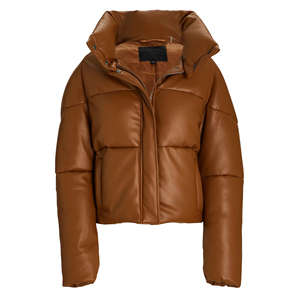 Custom Faux <b>Leather</b> Coat Warm <b>Brown</b> Oversized Stand Collar <b>Leather</b> Puffer <b>Jacket</b> - Product Image 1