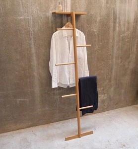 Modern wooden leaning coat rack solid oak clothes ladder with top shelf <b>wall</b> leaning garment rack space customized options - Product Image 5