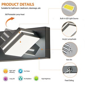 Applique da Parete a 5 Luci LED dal Design Moderno e Minimalista, Efficiente dal Punto di Vista Energetico, Nera, per Specchio da Bagno, Facile Installazione - Product Image 6