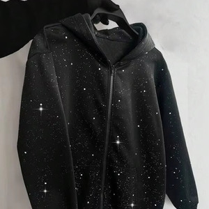 เสื้อฮู้ดดี้พรีเมียมประดับคริสตัลแบบซิป ดีไซน์ทันสมัย สไตล์ลำลองแนวสตรีท ทรงโอเวอร์ไซส์ รับผลิตแบบ OEM สำหรับทุกเพศ - Product Image 4