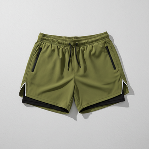 Men's Fashion Sport Shorts Dual <b>Layer</b> Inner Compression Satin Finish Elastic Waist Custom Label Private Label OEM Manufacturer - Product Image 4