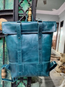 Luxury Genuine Leather <b>Roll</b> Top <b>Backpack</b> Mens Travel Rucksack Cowhide Laptop Bag Designer Heritage Style LTBP-0107 - Product Image 3