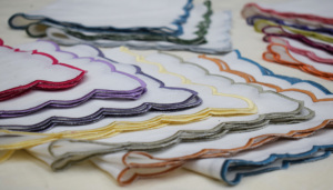 Custom Linen Embroidered Scallop <b>Edge</b> Dinner Napkin Linen Cloth Napkin Wedding Event Restaurant Hotel Table Decor - Product Image 4