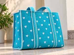 Bolso Tote de Lona Azul Sólido Estilo Bohemio VEER HANDIRCRAFTS, 18x18cm, Diseño Abierto, para Compras, Todas las Temporadas, Estilo de Moda Rajasthan - Product Image 2