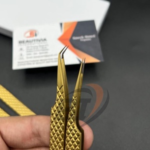 Pinzas de extensión de pestañas de acero inoxidable personalizables profesionales Plasma dorado belleza multifuncional puntiagudas probadas a mano - Product Image 5