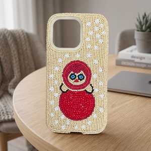 Handmade Glass Beaded Embroidered <b>Phone</b> Case Cream White Floral Red Angel Pattern Rectangular - Product Image 2