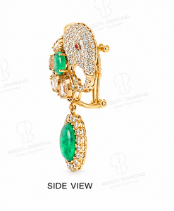 Premium <b>Elephant</b> Emerald Pendant Silver Brooch Pave Diamond Polki Accent Hanging Drop Royal Heritage Fine Jewelry Handcrafted - Product Image 3