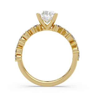 Magnifique bague de fiançailles en diamant de laboratoire taille ovale, or pur 14 carats, avec accent marquise et alliance assortie pour femme - Product Image 3