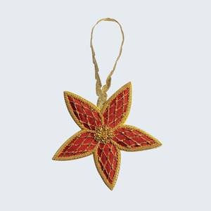 Red <b>Flower</b> Shape Zari Hanging, Hand Embroidered Zardozi Fabric <b>Ornament</b>, Eid / Ramzan / Festive Decoration Export - Product Image 2