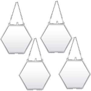 Cadre photo hexagonal suspendu en verre, en métal argenté, double verre, pour fleurs pressées, idéal pour la décoration de mariage et l'affichage mural (vente en gros) - Product Image 1