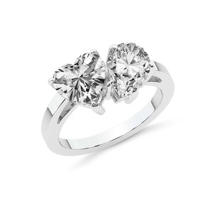 Anillo de Oro Sólido de 18k con Corte Clásico, Modelo d Meg, Dos Piedras en Forma de Pera y Corazón, Anillo Toi et Moi con Diamantes Cultivados en Laboratorio, Calidad VS1, VVS1 - Product Image 2