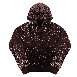 Sudadera con capucha unisex de color marrón oscuro, con pedrería y adornos de strass, de hombro caído, extragrande, de tejido grueso, en blanco para personalizar, al por mayor - Product Image 1