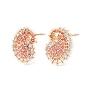 18K Gold Plated Stud Kemp Peacock Earring with Zircon and Pearl for Party - Product Image 3