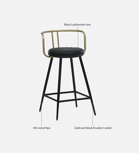 Metal bar Chair Gold Black Finish PU Leather Seating Modern Luxury <b>Adjustable</b> bar <b>Stool</b> Counter <b>Height</b> No Armrest Kitchen bar - Product Image 3