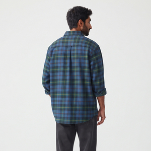 Chemise de nuit à carreaux pour homme, manches longues, col boutonné, décontractée, 100% coton flanelle, vêtement d'hiver, coupe ample, épaules tombantes, chemises à carreaux pour homme - Product Image 2