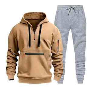 Conjunto de Sudadera con Capucha y Pantalones de Felpa de Algodón Grueso para Hombre, Corte Ajustado, para Gimnasio, Entrenamiento, Jogging, Ropa Deportiva de Invierno, con Logotipo Personalizado - Product Image 5