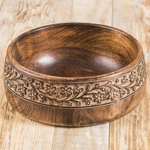 Ensemble de bols en bois artisanaux de haute qualité, ustensiles, design écologique incroyable, passe au lave-vaisselle, service classique pour salade et repas - Product Image 1