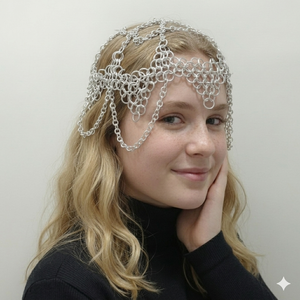 Tocado de malla metálica hecho a mano, accesorio para el cabello nupcial medieval, corona de metal gótica, diadema de boda bohemia, joyería de coif renacentista - Product Image 2