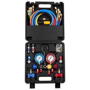 Set di Manometri per Condizionatori d'Aria R134a R404A R1234yf R22, 4 Vie con Tubi da 5 Piedi, Adattatori e Attacchi Rapidi per Bombole - Product Image 1