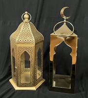 Lanterne porte-bougie en acier inoxydable plaqué or, motif lune de mosquée, pour la décoration du Ramadan (vente en gros)