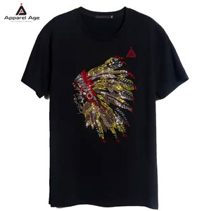 เสื้อยืดพิมพ์ลายประดับเพชรทรงหลวมผ้าฝ้าย 100% แบรนด์ส่วนตัวสำหรับผู้ชาย สวมใส่สบาย ระบายอากาศได้ดี เสื้อยืดประดับเพชรสำหรับผู้ชาย - Product Image 1