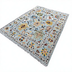 Tapis Oushak en laine/soie noué à la main sur mesure, gris pastel, abstrait, oriental, qualité export, antidérapant, adapté aux animaux domestiques, durable, 1 pièce - Product Image 1