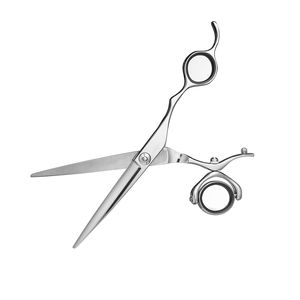 Ciseaux de barbier allemands en acier inoxydable, finition polie, avec anneau réglable et repose-doigt. - Product Image 6