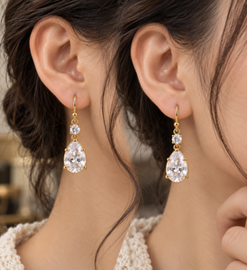 Boucles d'oreilles pendantes en forme de poire plaquées or, avec moissanite en forme de larme, bijoux de mode pour femmes, pour fêtes et mariages - Product Image 3