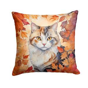American Curl Cat Fall Leaves Almohada decorativa Lavable a máquina 14H x 14W para uso en interiores y exteriores para sofá cama y decoración de patio - Product Image 1