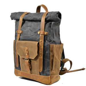 Vintage <b>Canvas</b> <b>Roll</b>-Top Backpack with Leather Straps and Hasp Closure Unisex Daily Use 20-37L Capacity - Product Image 2