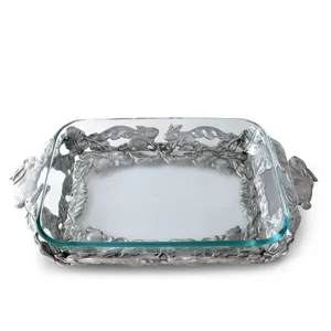 Bandeja Decorativa Rectangular de Vidrio con Asa de Metal con Diseño de Animales, Diseño Tradicional con Tema de Pascua y Patrón de Plantas - Product Image 1