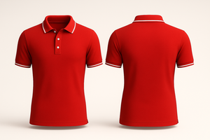 เสื้อเชิ้ตถักลำลองสำหรับผู้ชายแบรนด์ FMF แขนสั้น สีแดง โลโก้ด้านหน้า โพลีเอสเตอร์เนื้อนุ่ม คอเสื้อตัดสี - Product Image 2