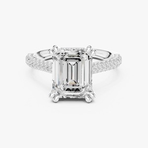 Anillo de Compromiso con Diamante Cultivado en Laboratorio, Corte Esmeralda de 2.85 Ct, Oro Amarillo de 9K, Banda Doble Pavé, Joyería OEM al por Mayor - Product Image 5