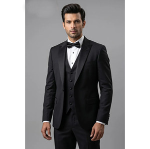 Traje de esmoquin negro con lentejuelas para hombre, estilo británico, corte regular, solapa con muescas, poliéster tejido antiencogimiento - Product Image 6