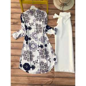 DESIGNER COTTON DIGITAL PRINT <b>WORK</b> TOP WITH PALAZZO <b>WHITE</b> - Product Image 1