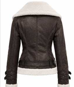Chaqueta de Motera para Mujer, de Cuero Sintético Marrón, con Cuello de Piel Sintética, Cierre de Cremallera, Estilo Vintage, Corta, para Invierno - Product Image 5